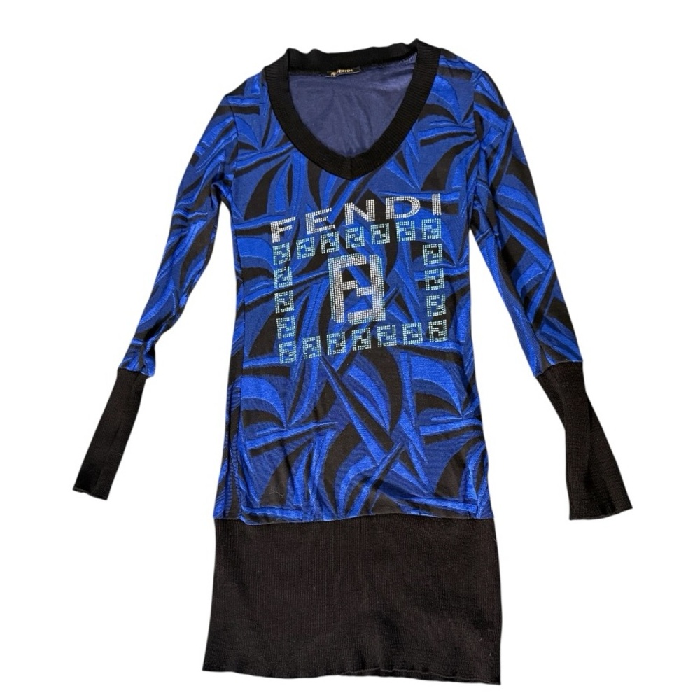 Women Blue & Black Long-Sleeve Logo shirt Dress size Small